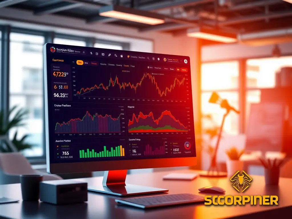 A digital platform showcasing advanced tools for crypto trading in a modern workspace.